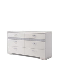 63" White High Gloss Manufactured Wood Eight Drawer Double Dresser