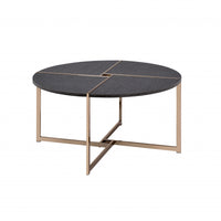 35" Champagne And Black Round Coffee Table