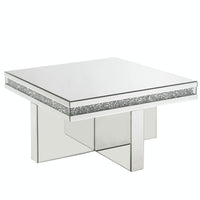 32" Silver Mirrored And Manufactured Wood Rectangular Mirrored Coffee Table