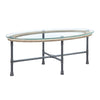 47" Sandy Gray And Clear Glass And Metal Oval Coffee Table