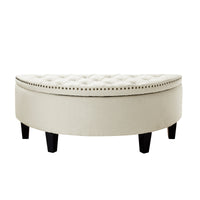 44" White Linen And Black Tufted Half Circle Storage