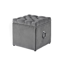 18" Gray Velvet And Black Tufted Storage