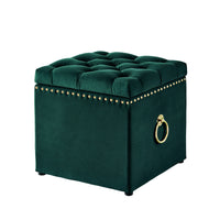 18" Hunter Green Velvet And Black Tufted Storage