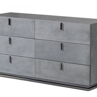 59" Gunmetal Grey Crackle Finish Six Drawer Double Dresser