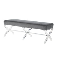 48" Gray And Clear Upholstered Velvet Bench