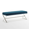 48" Navy Blue And Silver Upholstered Velvet Bench