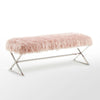 48" Rose And Silver Upholstered Faux Fur Bench