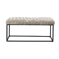 39" Cream And Black Upholstered Velvet Bench