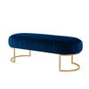 53" Navy Blue And Gold Upholstered Velvet Bench