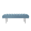 53" Blue And Silver Upholstered Velvet Bench