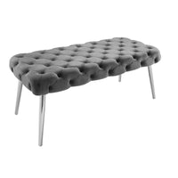 48" Gray And Silver Upholstered Velvet Bench