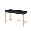 47" Black And Gold Wood Writing Desk With Two Drawers