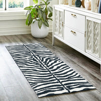 3' X 8' Black and White Zebra Print Shag Handmade Non Skid Runner Rug