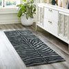 2' X 8' Black and Gray Zebra Print Shag Handmade Non Skid Runner Rug