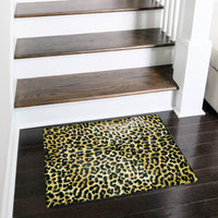 2' X 3' Black and Gold Leopard Print Shag Handmade Non Skid Area Rug