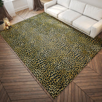 3' X 5' Black and Gold Leopard Print Shag Handmade Non Skid Area Rug