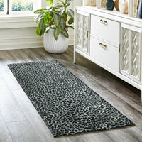 2' X 8' Black and Gray Leopard Print Shag Handmade Non Skid Runner Rug