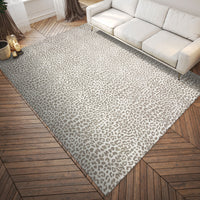 3' X 5' Beige and Cream Leopard  Print Shag Handmade Non Skid Area Rug