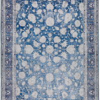 5' X 8' Blue Oriental Distressed Non Skid Area Rug