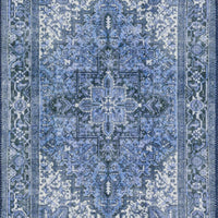 2' X 8' Blue Oriental Distressed Non Skid Runner Rug