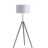 64" Chrome Adjustable Tripod Floor Lamp With White Shade