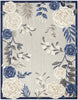 9' X 12' Blue And Grey Floral Stain Resistant Non Skid Area Rug