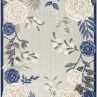 9' X 12' Blue And Grey Floral Stain Resistant Non Skid Area Rug