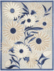 9' X 12' Blue And Grey Floral Stain Resistant Non Skid Area Rug