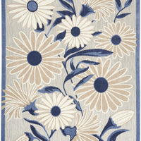 9' X 12' Blue And Grey Floral Stain Resistant Non Skid Area Rug