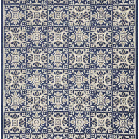 9' X 12' Blue Fleur De Lis Stain Resistant Non Skid Area Rug