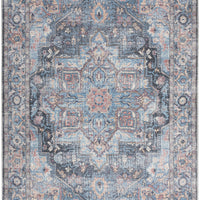 6' X 9' Light Blue And Orange Medallion Distressed Washable Area Rug