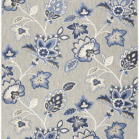 6' X 9' Blue And Grey Floral Stain Resistant Non Skid Area Rug