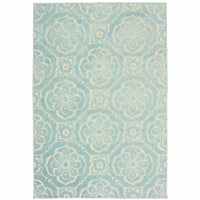 10' X 13' Blue Floral Stain Resistant Indoor Outdoor Area Rug