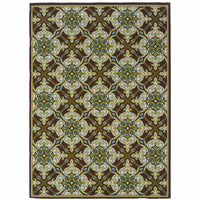 9' X 13' Brown Floral Stain Resistant Indoor Outdoor Area Rug