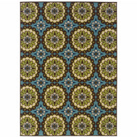 8' X 11' Blue Floral Stain Resistant Indoor Outdoor Area Rug