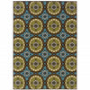 8' X 11' Blue Floral Stain Resistant Indoor Outdoor Area Rug