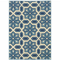 9' X 13' Ivory Geometric Stain Resistant Indoor Outdoor Area Rug