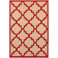 8' X 11' Sand Geometric Stain Resistant Indoor Outdoor Area Rug