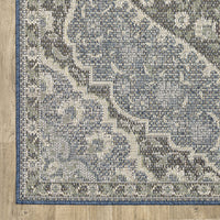 10' X 13' Blue Oriental Stain Resistant Indoor Outdoor Area Rug