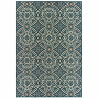 10' X 13' Blue Geometric Stain Resistant Indoor Outdoor Area Rug