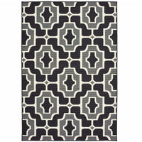 8' X 11' Black Geometric Stain Resistant Indoor Outdoor Area Rug