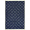 9' X 13' Navy Geometric Stain Resistant Indoor Outdoor Area Rug