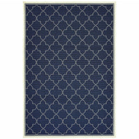 9' X 13' Navy Geometric Stain Resistant Indoor Outdoor Area Rug