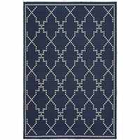 9' X 13' Navy Geometric Stain Resistant Indoor Outdoor Area Rug