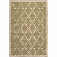 9' X 13' Tan Geometric Stain Resistant Indoor Outdoor Area Rug