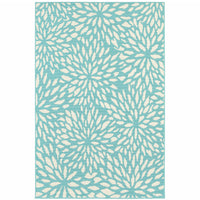 9' X 13' Blue Floral Stain Resistant Indoor Outdoor Area Rug