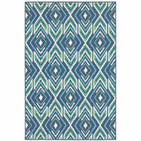 9' X 13' Navy Geometric Stain Resistant Indoor Outdoor Area Rug