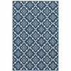 9' X 13' Navy Floral Stain Resistant Indoor Outdoor Area Rug