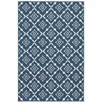 9' X 13' Navy Floral Stain Resistant Indoor Outdoor Area Rug