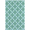 9' X 13' Blue Geometric Stain Resistant Indoor Outdoor Area Rug